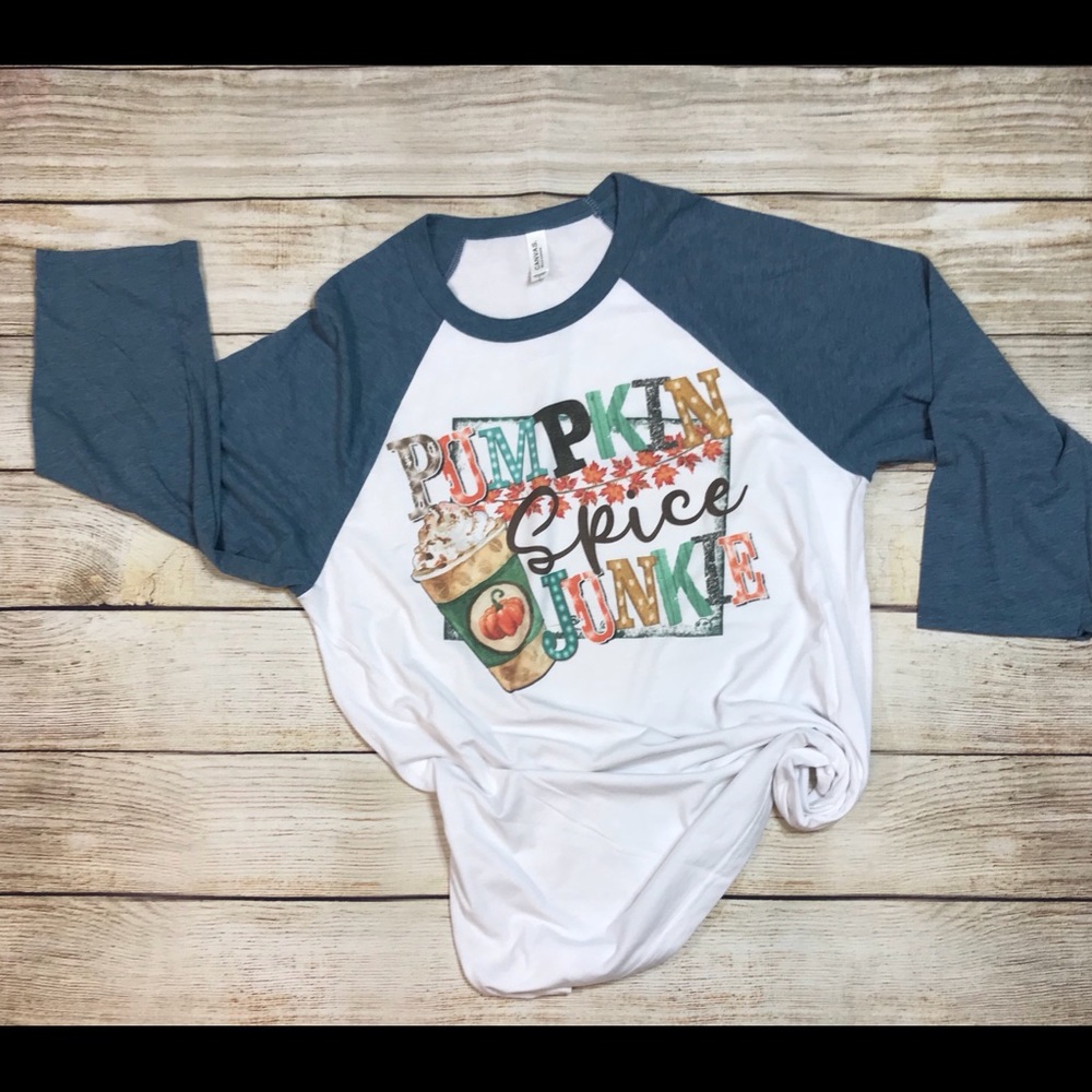 Pumpkin Spice Junkie Raglan Shirt - Denim - NWT